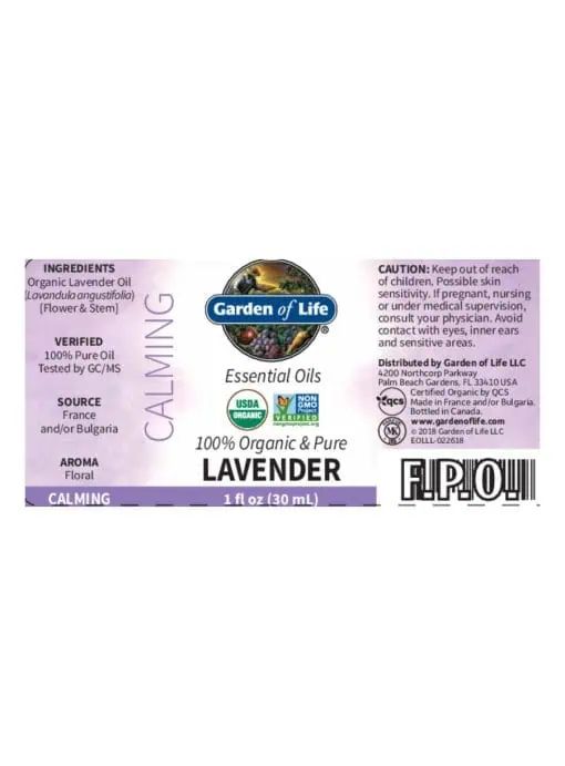 Garden of Life Lavender Essential Oil — Organic Lavender Oil, Calming Aroma - Back