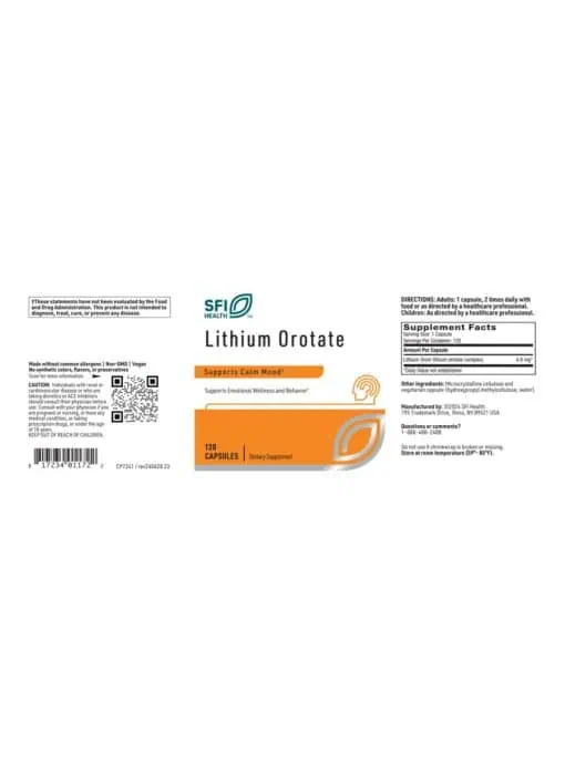 SFI Health Lithium Orotate — mood support, emotional wellness - Back