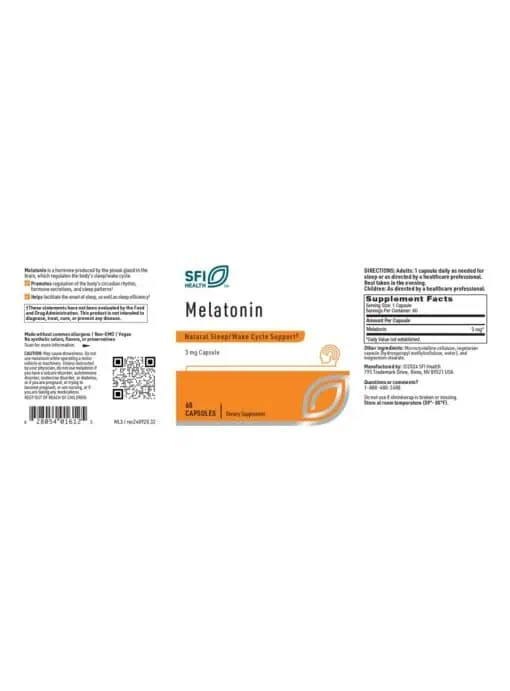 SFI Health Melatonin — natural sleep support, melatonin supplement - Back