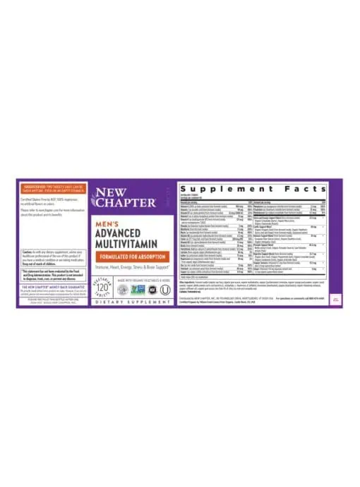 New Chapter Men's Advanced Multivitamin -- multivitamin for men, organic vitamins - Back