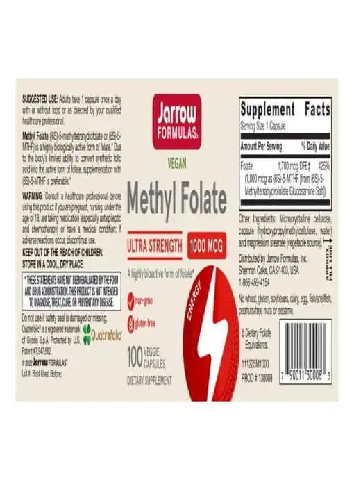 Jarrow Formulas Methyl Folate -- folate supplement, vegan - Back