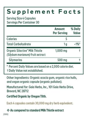 Gaia Herbs Milk Thistle 1000 — Liver support, detoxification - Back