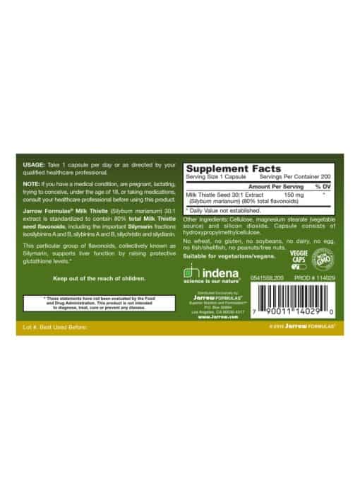 Jarrow Formulas Milk Thistle 150mg -- liver support, antioxidant - Back