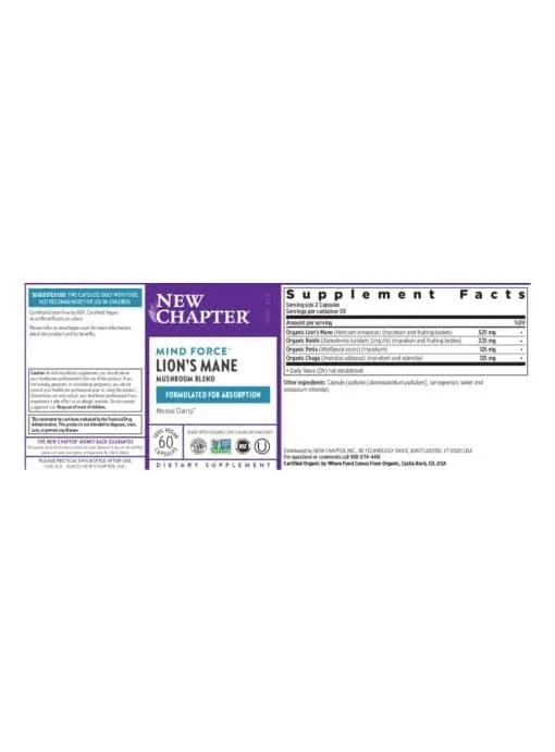 New Chapter Mind Force(TM) Lion's Mane -- cognitive support, mental clarity - Back