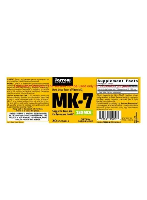 Jarrow Formulas MK-7 -- vitamin K2, bone health - Back