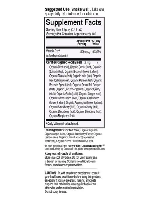 mykind Organics B-12 — ORGANIC ENERGY!, vegan B-12 - Back