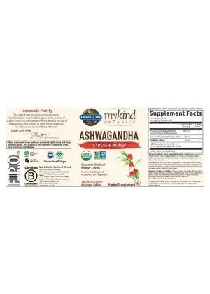 Garden of Life mykind Organics Ashwagandha — stress relief, energy support - Back