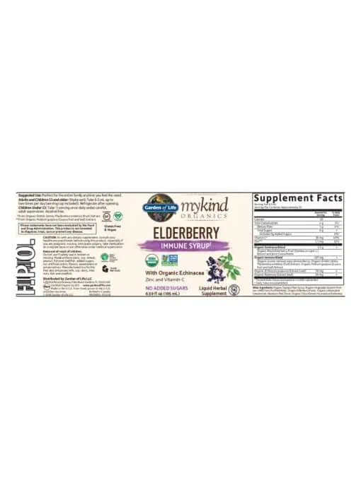 mykind Organics Elderberry Immune Syrup — herbal support, immune health - Back