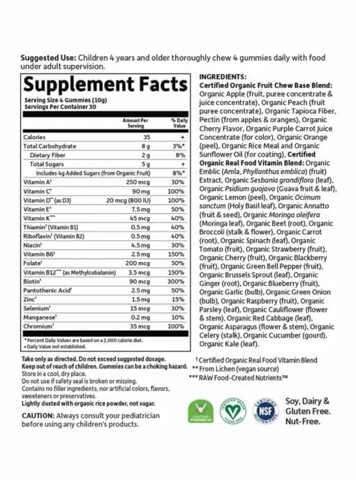 Garden of Life mykind Organics Kids Multi Gummies — organic gummies, kids vitamins - Back