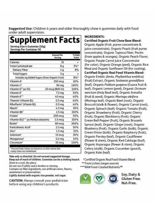 mykind Organics Kids Multi Gummies — Organic Fruit, Whole Food Vitamins - Back