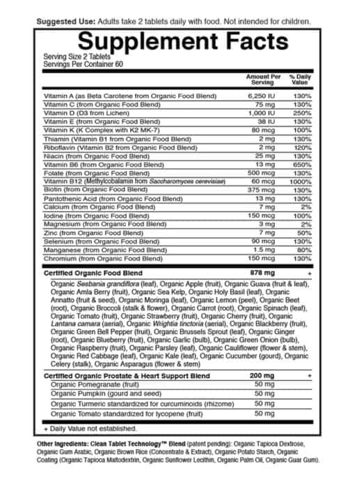 Garden of Life mykind Organics Mens Multi 40+ — Organic Multivitamin, Whole Food Supplement - Back