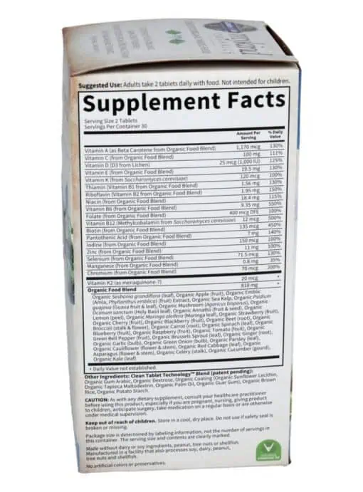 Garden of Life mykind Organics Mens Multi — organic multivitamin, whole food supplement - Back
