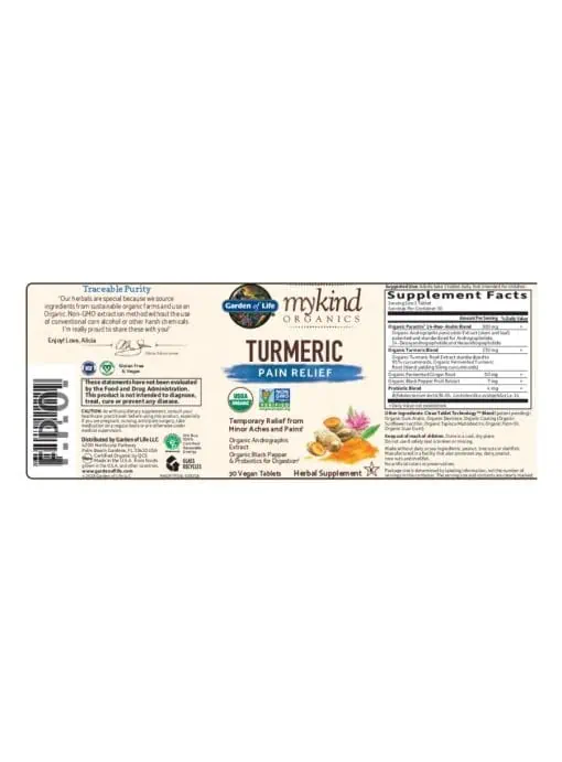 Garden of Life Turmeric Pain Relief — Organic Turmeric, Andrographis Extract - Back