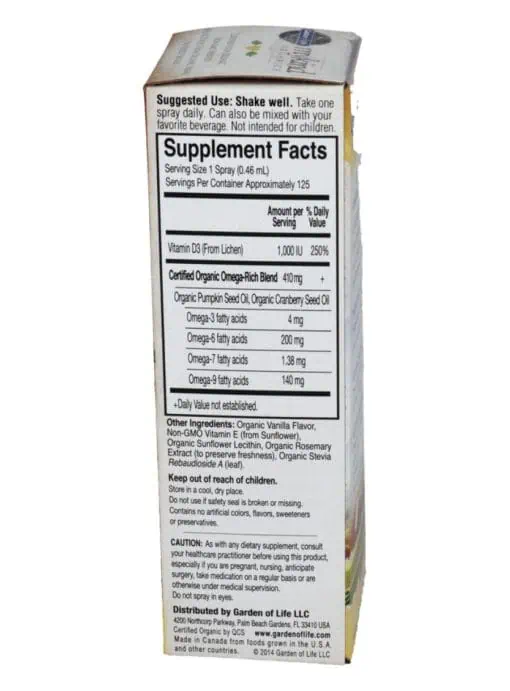 Garden of Life mykind Organics Vegan D3 — Vitamin D3, Organic Spray - Back