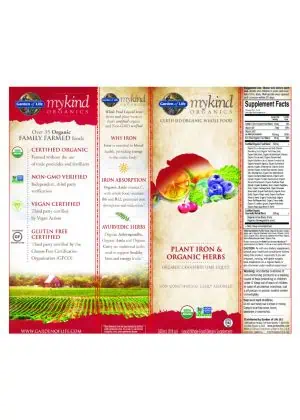 Garden of Life mykind Organics Plant Iron & Organic Herbs — Organic Whole Food, Vegan Iron - Back