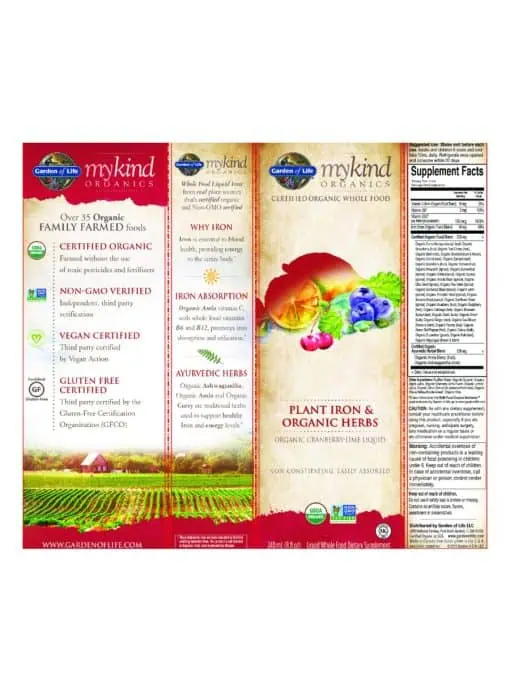 Garden of Life mykind Organics Plant Iron & Organic Herbs — Organic Whole Food, Vegan Iron - Back