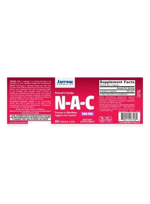Jarrow Formulas N-A-C (N-Acetyl-L-Cysteine) 500mg -- antioxidant support, liver health - Back