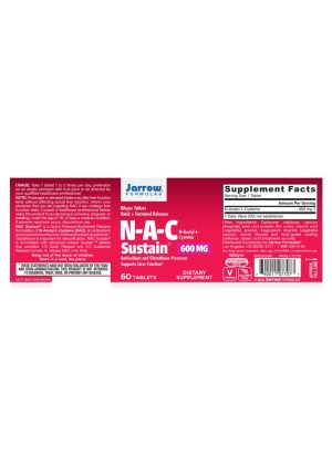 Jarrow Formulas N-A-C Sustain 600mg -- antioxidant support, liver health - Back