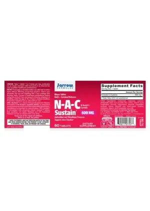 Jarrow Formulas N-A-C Sustain 600mg -- antioxidant support, liver health - Back