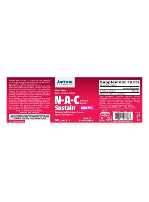 Jarrow Formulas N-A-C Sustain 600mg -- antioxidant support, liver health - Back