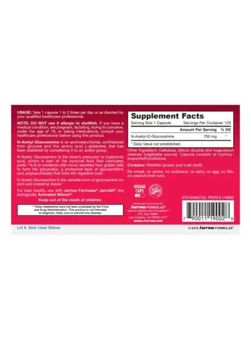 Jarrow Formulas N-A-G -- N-Acetyl-D-Glucosamine, joint support - Back