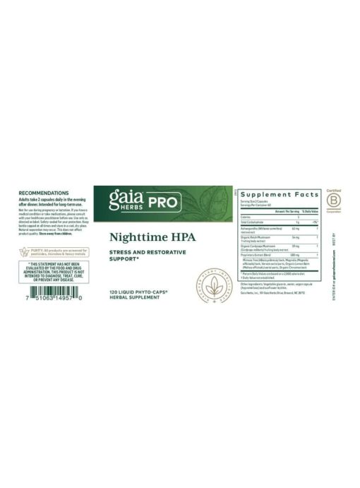 Gaia Herbs Nighttime HPA — Stress Support, Restorative Sleep - Back