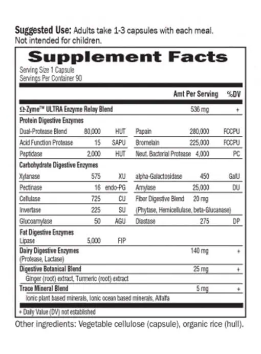Garden of Life Ω-Zyme ULTRA — digestive enzyme blend, gastrointestinal health - Back