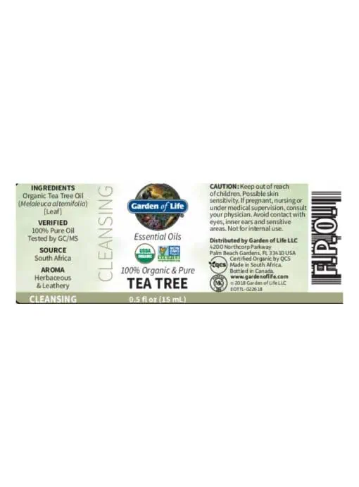 Garden of Life Tea Tree Oil — Organic Essential Oil, Cleansing - Back