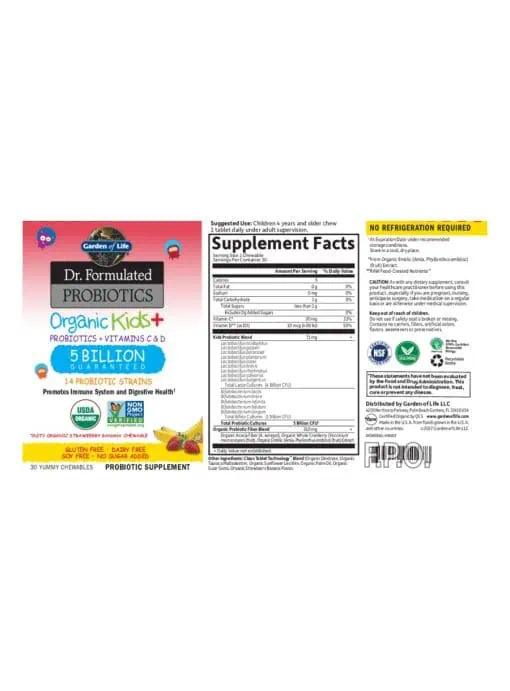 Garden of Life Organic Kids Probiotics Straw SS -- organic kids probiotics, chewable probiotics - Back