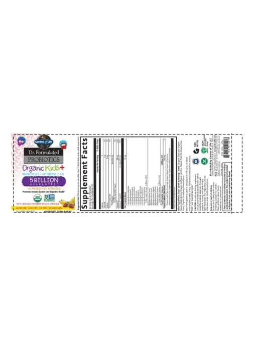 Garden of Life Dr. Formulated Probiotics Organic Kids+ -- kids probiotics, organic probiotics - Back