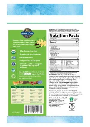 Garden of Life Organic Plant Protein — Vegan Protein, Gluten Free - Back