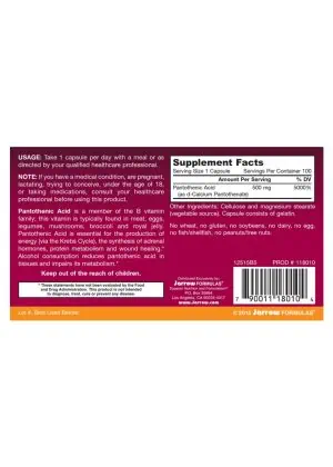 Jarrow Formulas Pantothenic Acid 500mg -- energy production, adrenal support - Back