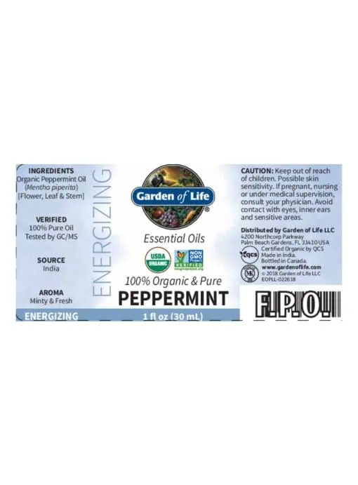 Garden of Life Peppermint — Organic Peppermint Oil, Essential Oils - Back