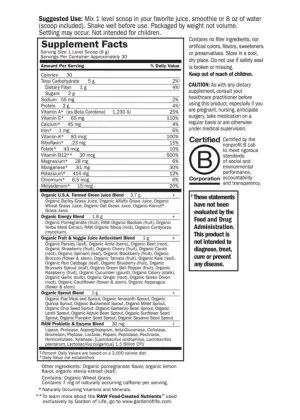 Garden of Life Perfect Food RAW Energizer — green superfood, organic energy - Back