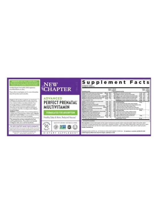 New Chapter Perfect Prenatal Multivitamin -- prenatal vitamins, organic ingredients - Back