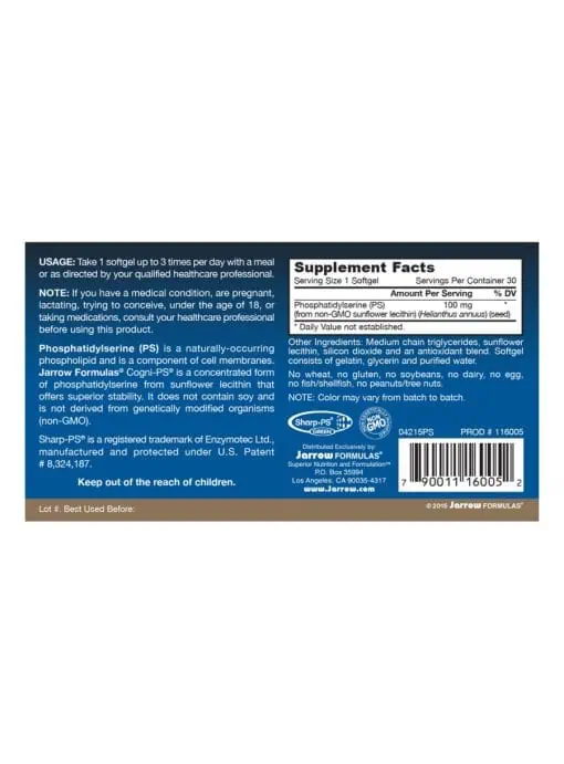 Jarrow Formulas PS-100 100mg -- phosphatidylserine supplement, cognitive support - Back
