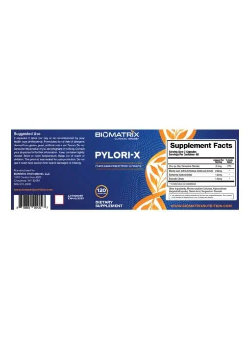 Biomatrix Pylori-X -- gut health, digestive support - Back