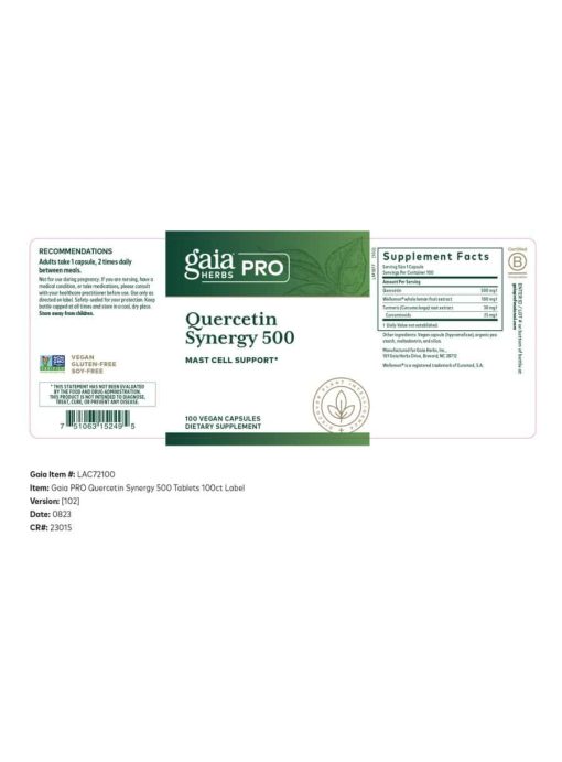 Gaia Quercetin Synergy 500 — Mast Cell Support, Seasonal Support - Back