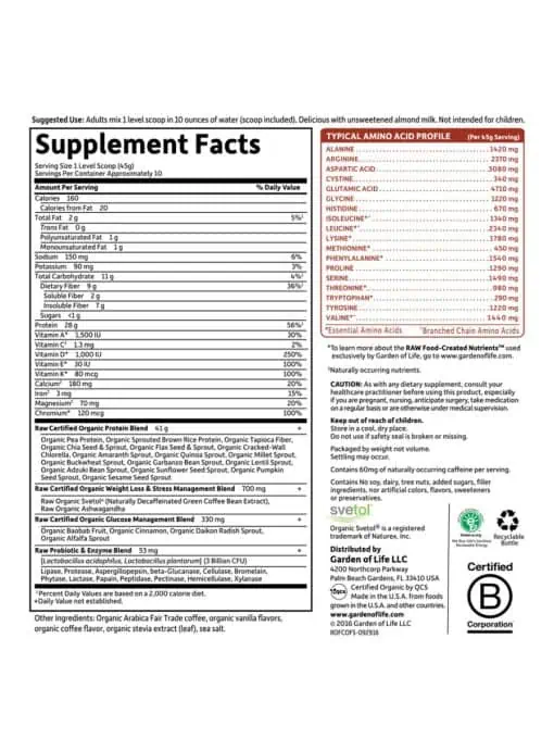 Garden of Life Raw Organic Fit — High Protein for Weight Loss, Satisfies Hunger - Back