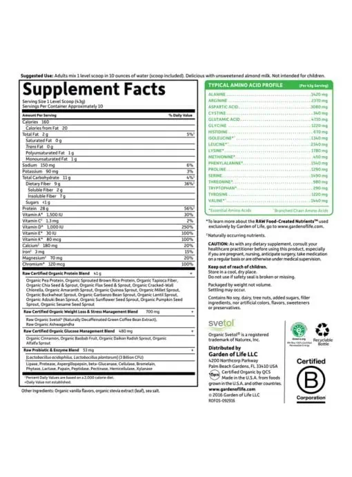 Garden of Life Raw Organic Fit — High Protein for Weight Loss - Back