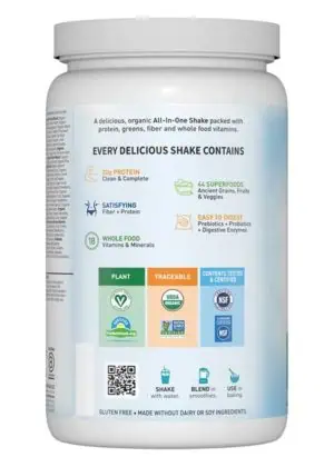 Garden of Life Raw Organic Meal — Plant-Based Protein, Whole Food Vitamins - Back