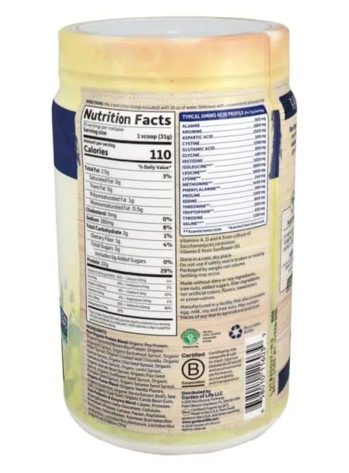 Garden of Life RAW Organic Protein - Real Raw Vanilla -- vegan protein powder, organic protein - Back