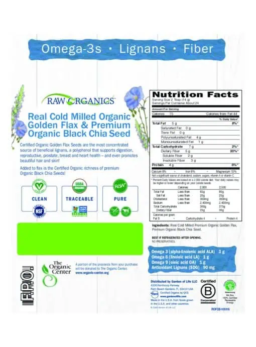 Garden of Life RAW Organics Real Cold Milled Organic Golden Flaxseed & Organic Chia Seed -- organic flaxseed, - Back