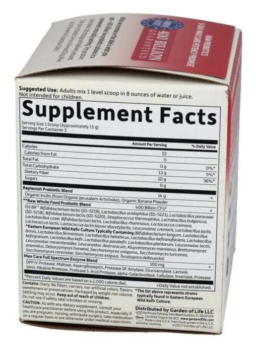 Garden of Life RAW Probiotics 5-Day Max Care — Probiotic Support, Digestive Health - Back