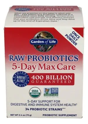 Garden of Life RAW Probiotics 5-Day Max Care — Probiotic Support, Digestive Health