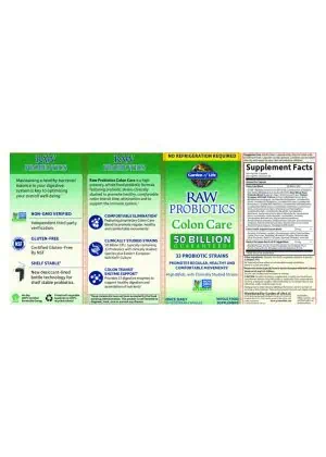 Garden of Life RAW Probiotics Colon Care — probiotic supplement, digestive health - Back