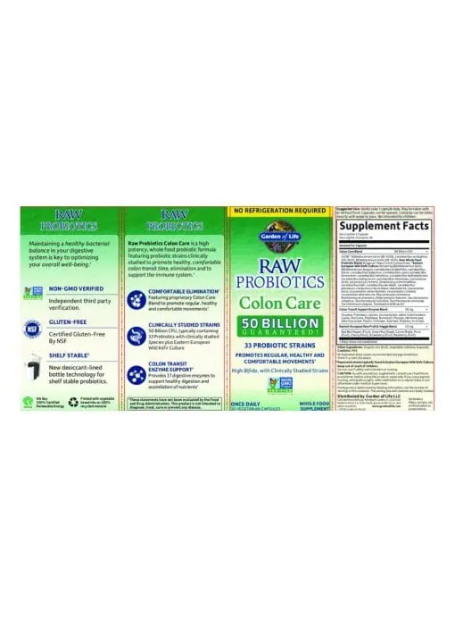 Garden of Life RAW Probiotics Colon Care — probiotic supplement, digestive health - Back