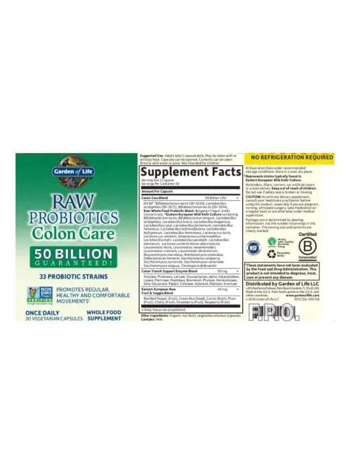 Garden of Life RAW Probiotics Colon Care -- probiotics, digestive health - Back