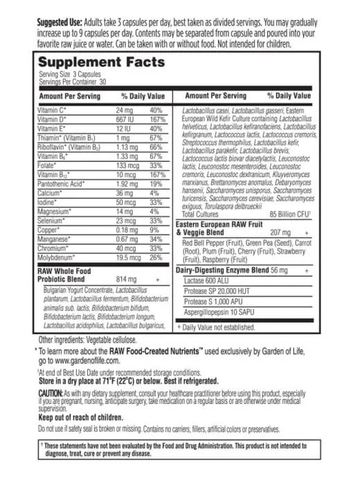 Garden of Life RAW Probiotics Men 50 & Wiser — Probiotics, Digestive Health - Back