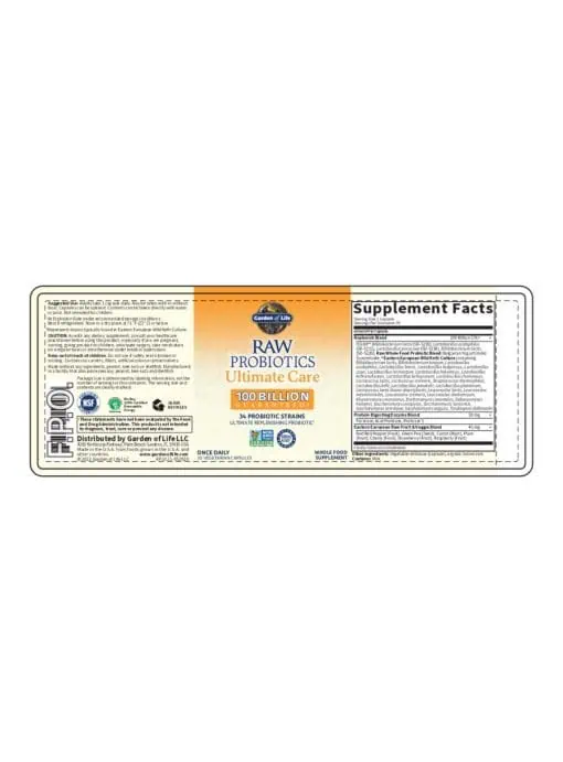 Garden of Life RAW Probiotics Ultimate Care -- probiotics, digestive health - Back